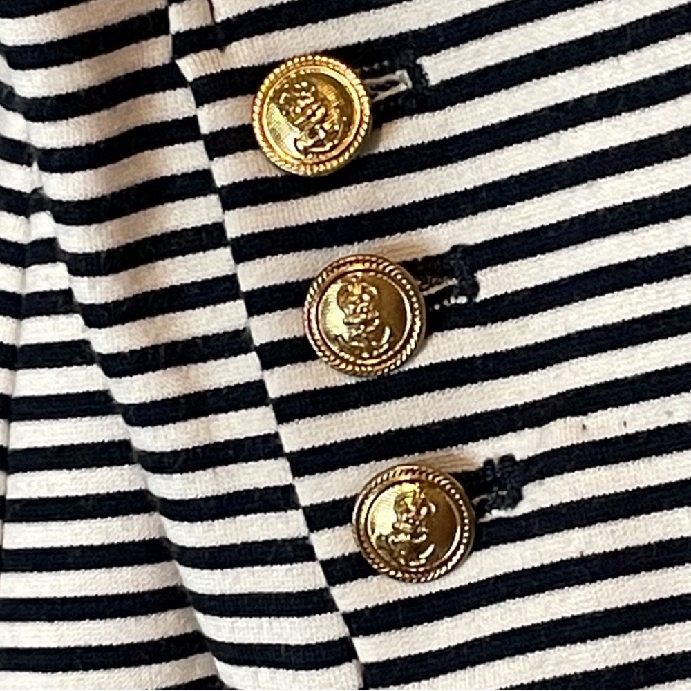 CAbi #823 Striped Life Jacket Nautical Double Breasted Gold Anchor Button Blazer - Picture 11 of 13